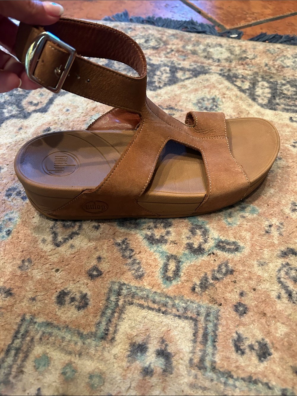 FitFlop Brown Nubuck Cutout Strappy Sandal with Buckle - Picture 7 of 15